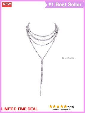 Rhinestone Tassel Bib Choker Necklace Tennis Chain